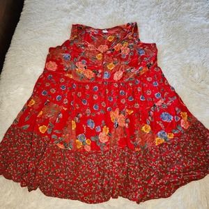Bila Red Floral Patchwork Fit and Flare Sleeveless Empire Waist Dress Size XXL